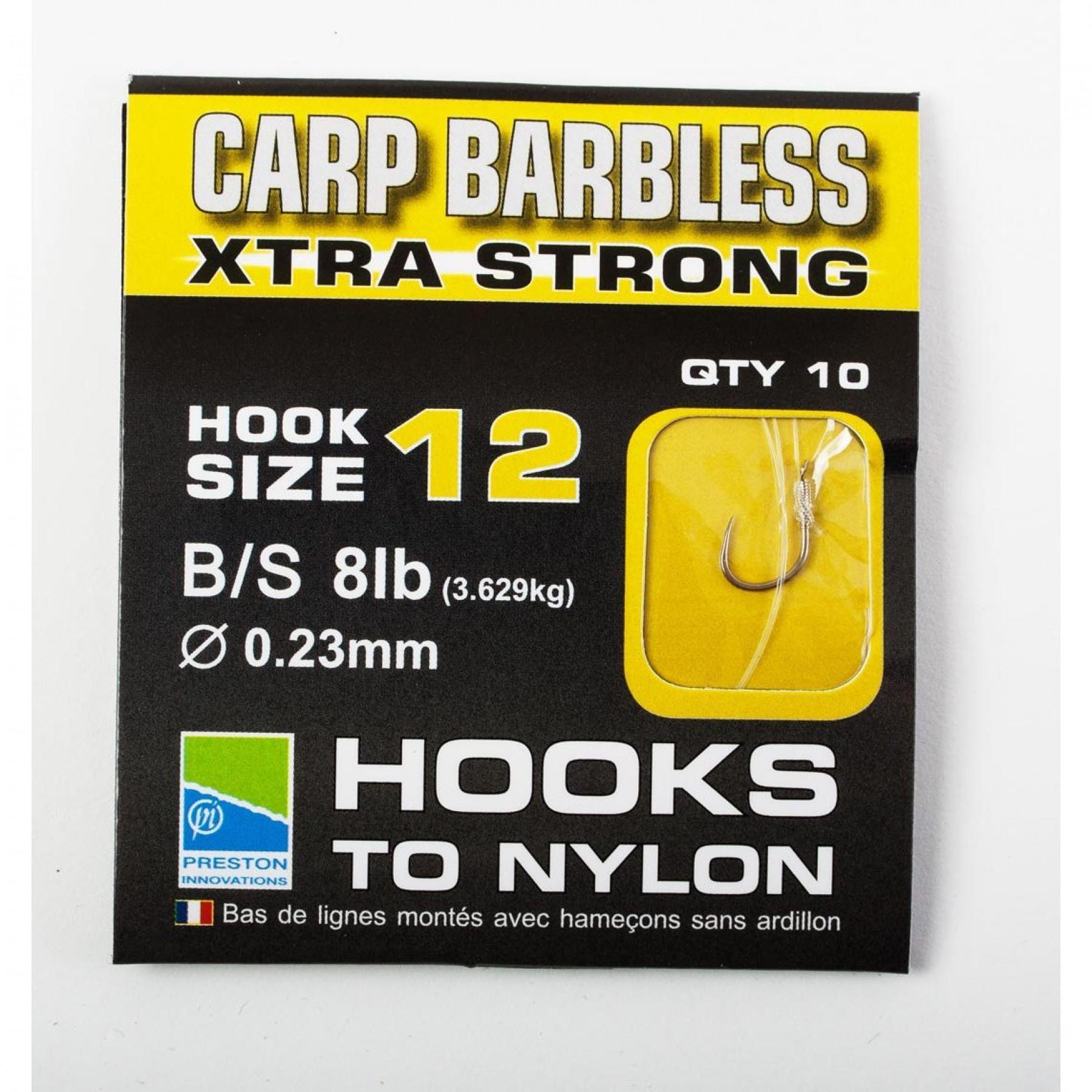 Anzóis sem Barbless Preston Carp Xtra Strong Hooks To Nylon Size 12